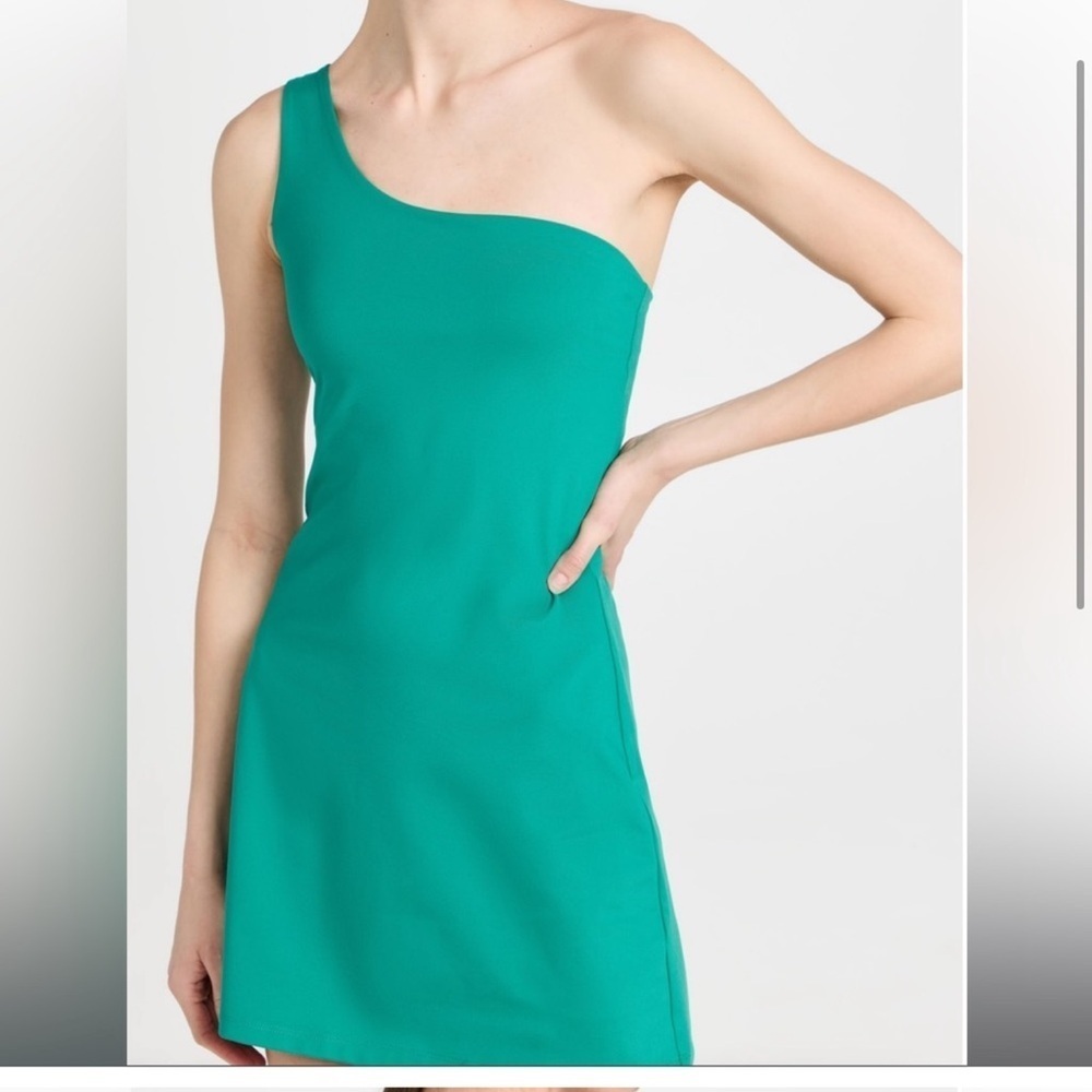 Girlfriend Collective Teal One Shoulder Tennis Dress